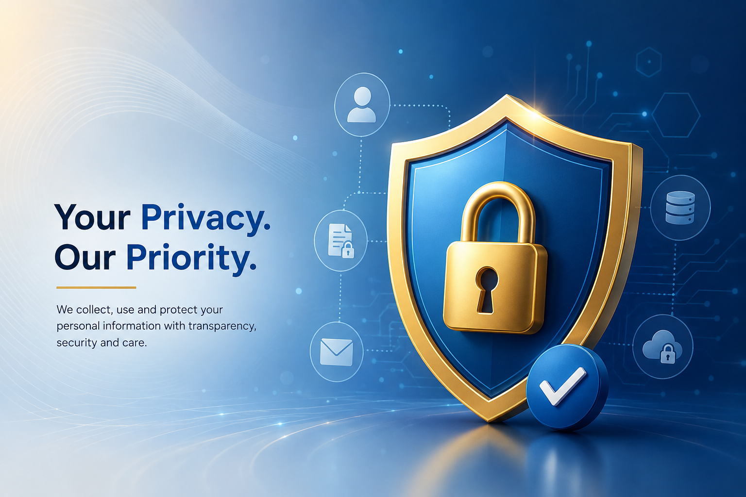 Shield and padlock illustration representing data security
